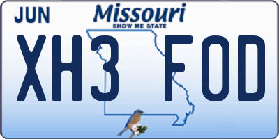 MO license plate XH3F0D