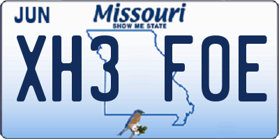 MO license plate XH3F0E