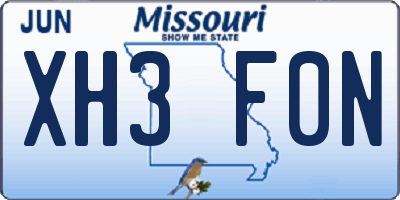 MO license plate XH3F0N