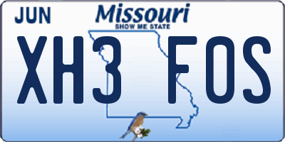 MO license plate XH3F0S
