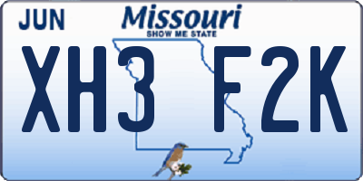 MO license plate XH3F2K