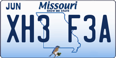 MO license plate XH3F3A