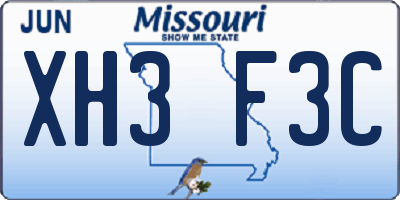 MO license plate XH3F3C