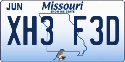MO license plate XH3F3D