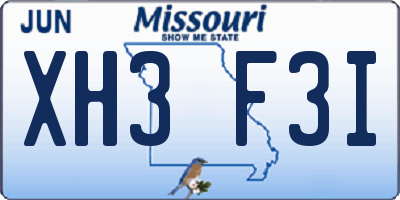 MO license plate XH3F3I