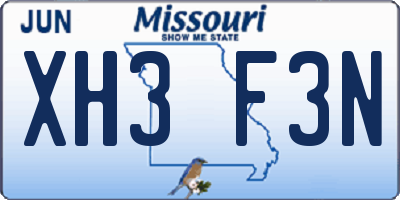 MO license plate XH3F3N