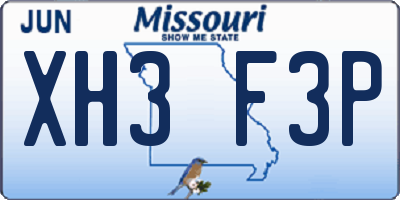 MO license plate XH3F3P