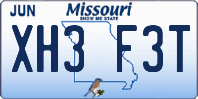 MO license plate XH3F3T