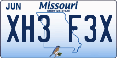 MO license plate XH3F3X