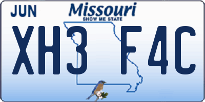 MO license plate XH3F4C