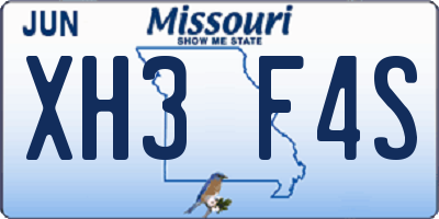 MO license plate XH3F4S