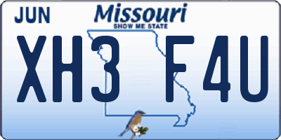 MO license plate XH3F4U