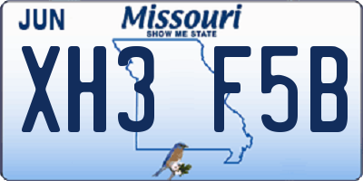 MO license plate XH3F5B