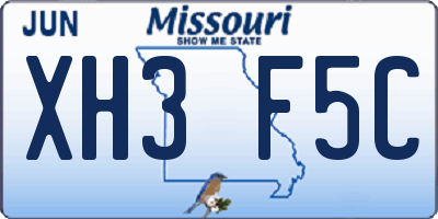 MO license plate XH3F5C