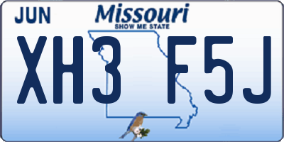 MO license plate XH3F5J