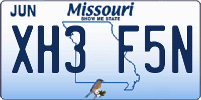 MO license plate XH3F5N