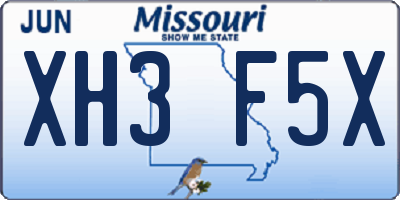 MO license plate XH3F5X