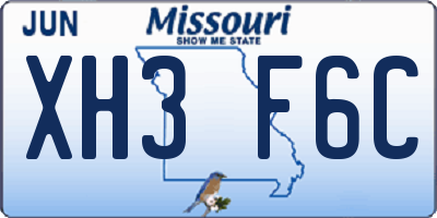 MO license plate XH3F6C