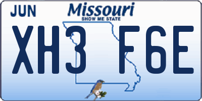 MO license plate XH3F6E