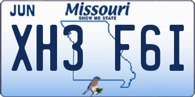 MO license plate XH3F6I
