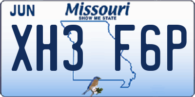 MO license plate XH3F6P