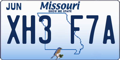 MO license plate XH3F7A