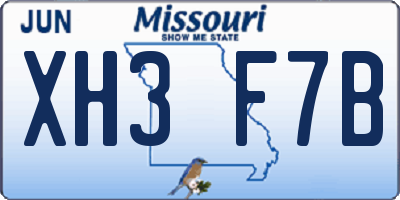 MO license plate XH3F7B