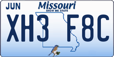 MO license plate XH3F8C