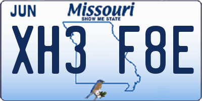 MO license plate XH3F8E