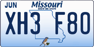 MO license plate XH3F8O