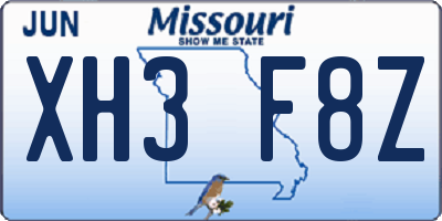 MO license plate XH3F8Z