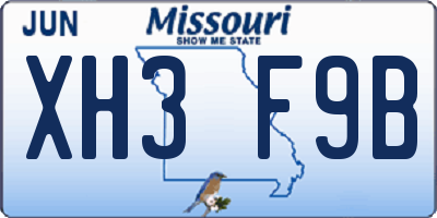 MO license plate XH3F9B