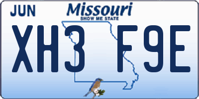 MO license plate XH3F9E