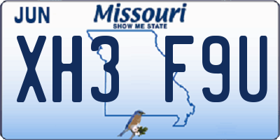 MO license plate XH3F9U