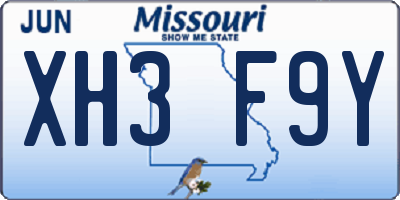 MO license plate XH3F9Y