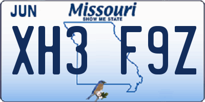 MO license plate XH3F9Z
