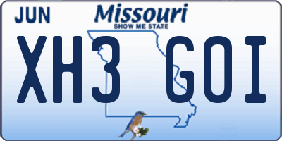 MO license plate XH3G0I