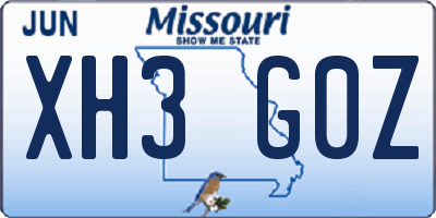 MO license plate XH3G0Z