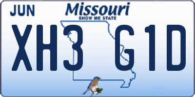 MO license plate XH3G1D