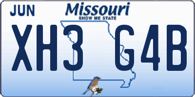 MO license plate XH3G4B
