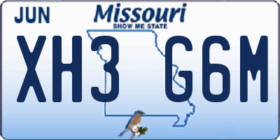 MO license plate XH3G6M