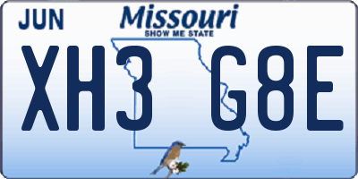 MO license plate XH3G8E
