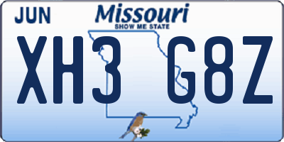 MO license plate XH3G8Z