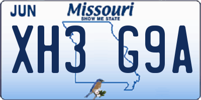 MO license plate XH3G9A