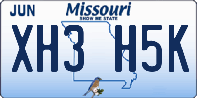 MO license plate XH3H5K