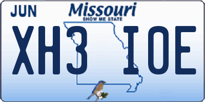 MO license plate XH3I0E