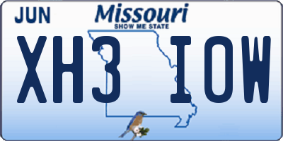 MO license plate XH3I0W