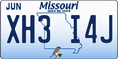 MO license plate XH3I4J