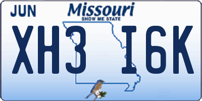 MO license plate XH3I6K