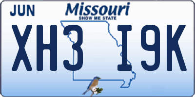 MO license plate XH3I9K